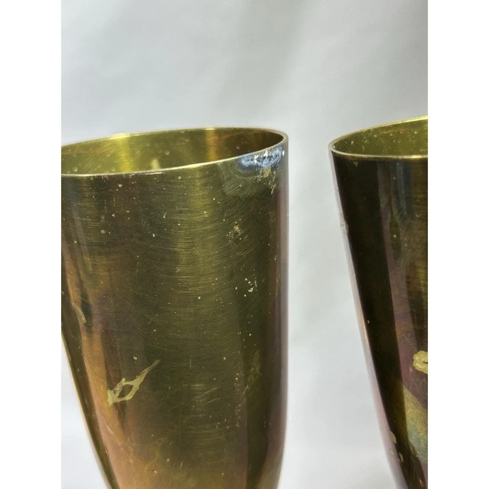 Vintage Godinger Silver Plate Brass Champagne Flutes w/ Birds Phoenix Set Of 3